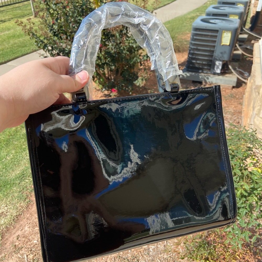 Neiman Marcus Patent Leather Bag w/ Lucite Handle NWT